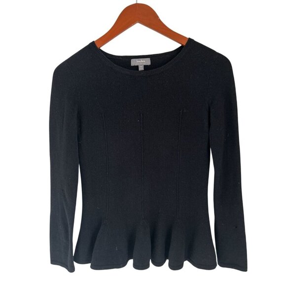 Neiman Marcus Cashmere Black Peplum Sweater XS Womens Long Sleeve Crew Neck - Picture 2 of 7